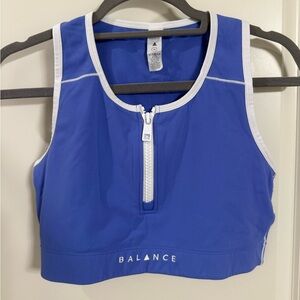 Retro Balance Athletica Blue and White Zip-Up Crop Top